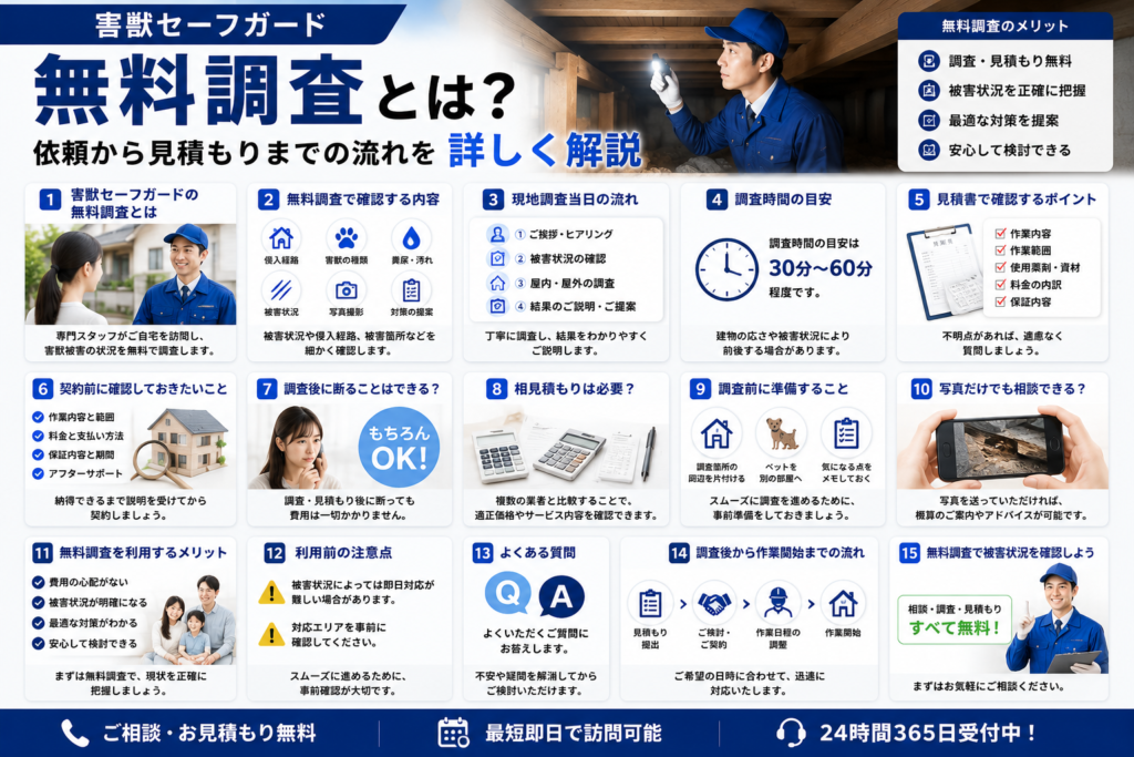 害獣セーフガードの無料調査から見積もりまでの流れを紹介するイメージ画像