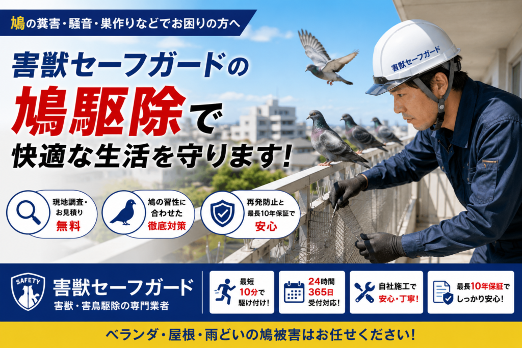 ベランダや屋根に集まる鳩被害に対応する害獣セーフガードの鳩駆除サービスのイメージ画像