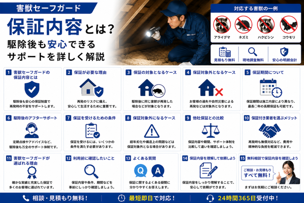 害獣セーフガードの保証内容やアフターサポートを紹介するイメージ画像